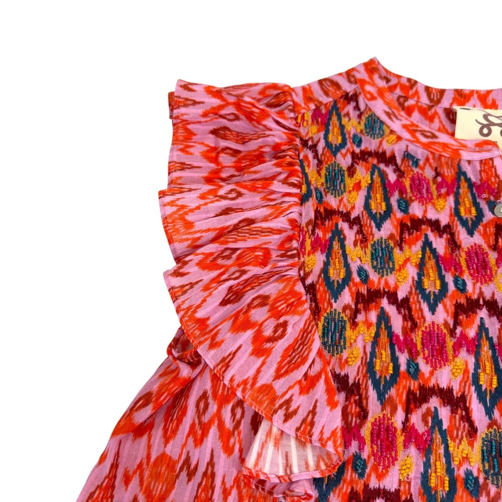 Figue Womens Boho Beaded Flutter Sleeve Button Up Top Size L Flowy Feminine - Picture 4 of 7
